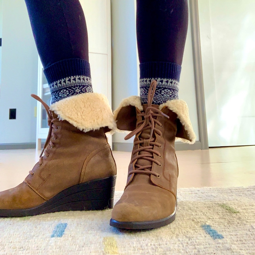Ugg Suede Zea Wedge Boots with Shearling Trim